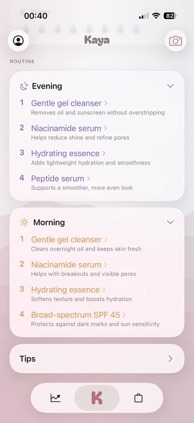 Kaya Routine — personalized morning and evening skincare routine